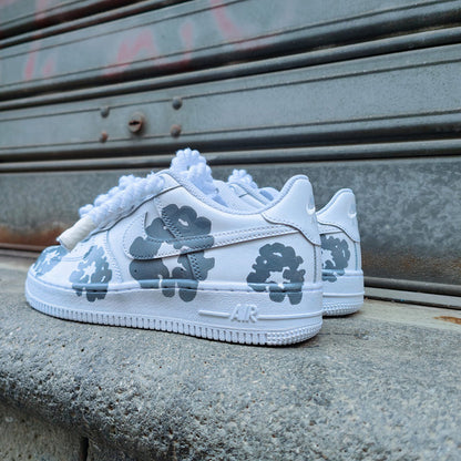 Hand Painted Gray Floral Custom Air Force 1 Sneakers