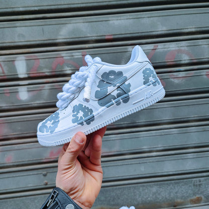 Hand Painted Gray Floral Custom Air Force 1 Sneakers