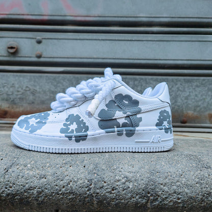 Hand Painted Gray Floral Custom Air Force 1 Sneakers
