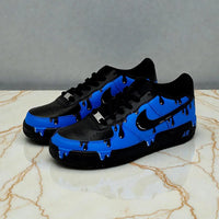 Custom Hand Painted Blue Black Drip Air Force 1 Sneakers
