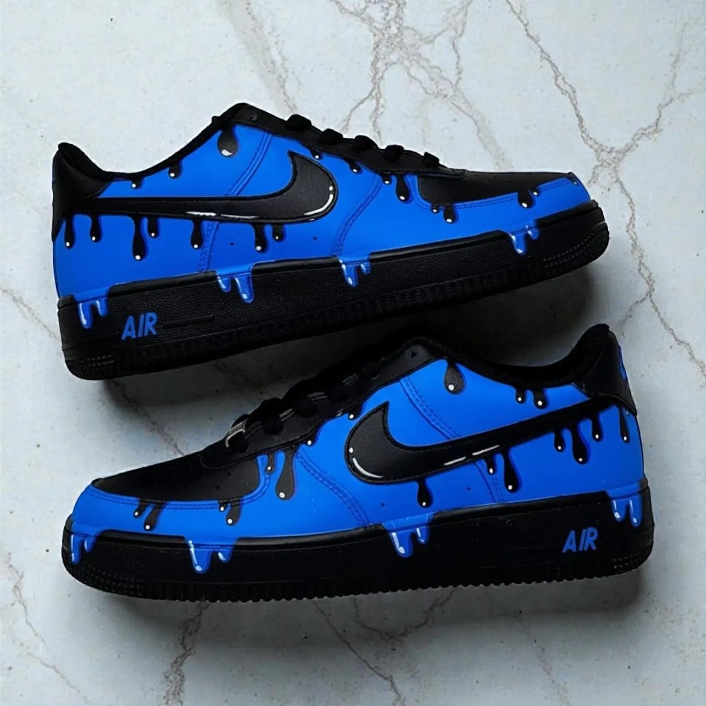 Custom Hand Painted Blue Black Drip Air Force 1 Sneakers