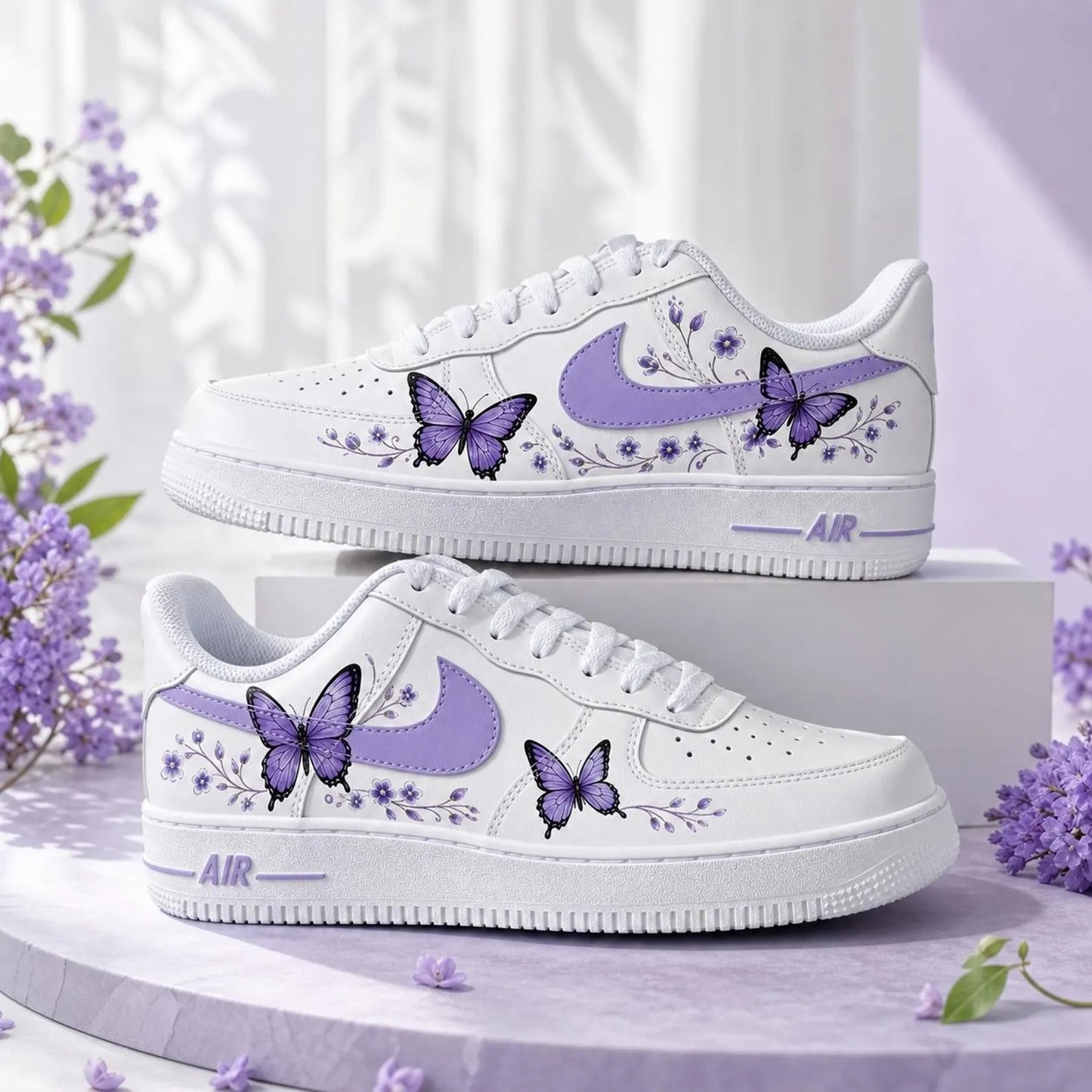 Hand Painted Purple Butterfly Custom Air Force 1 Sneakers