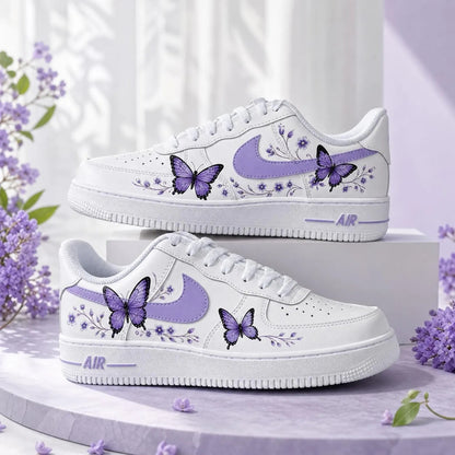 Hand Painted Purple Butterfly Custom Air Force 1 Sneakers