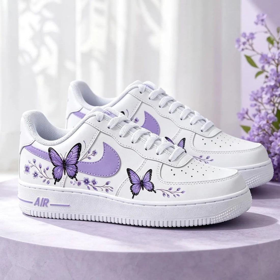 Hand Painted Purple Butterfly Custom Air Force 1 Sneakers