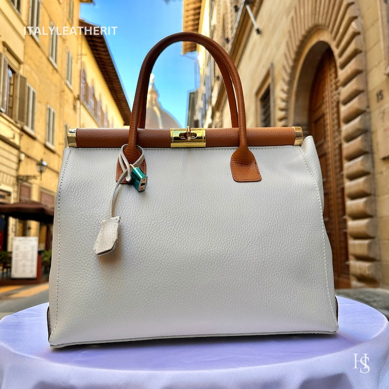 Product Title
Custom Air Force 1 Custom Sneakers Available | White & Tan Pebbled Italian Genuine Leather Women's Luxury Tote Bag Detachable Strap Commuter Handbag Crossbody Bag