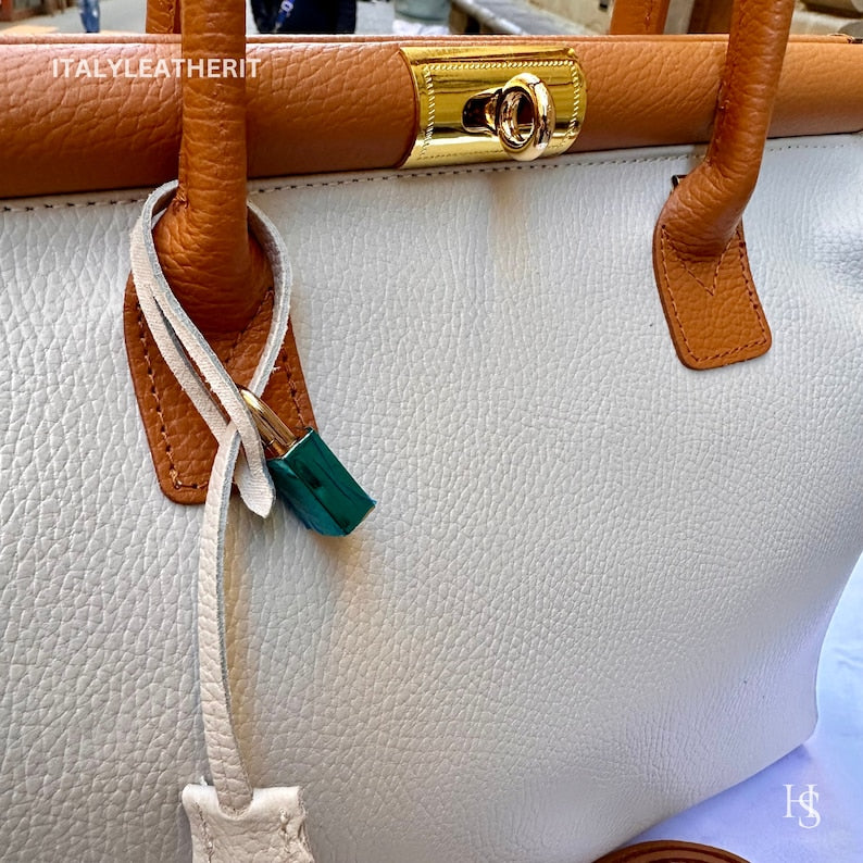 Product Title
Custom Air Force 1 Custom Sneakers Available | White & Tan Pebbled Italian Genuine Leather Women's Luxury Tote Bag Detachable Strap Commuter Handbag Crossbody Bag
