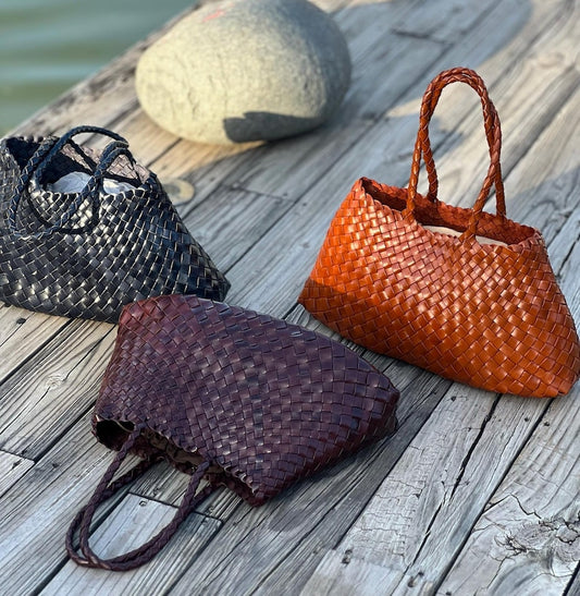 Vintage Handwoven Genuine Leather Tote Bag Brown Black Orange Optional Large Small Size Fashion Casual Women's Top-handle Shoulder Bag custom air force 1 custom sneakers