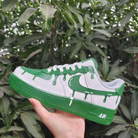 Unique Green Drip Hand-Painted White Custom Air Force 1 Custom Sneakers Unisex Casual Streetwear Fashion Comfortable Daily Shoes