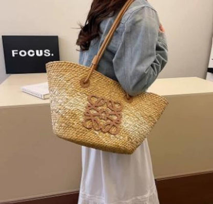 Multi-color Handwoven Raffia Straw Tote Bag Large Capacity Fashion Summer Beach Travel Daily Shoulder Bag, Ideal to Pair with Custom Air Force 1 Custom Sneakers