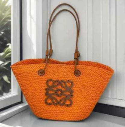 Multi-color Handwoven Raffia Straw Tote Bag Large Capacity Fashion Summer Beach Travel Daily Shoulder Bag, Ideal to Pair with Custom Air Force 1 Custom Sneakers