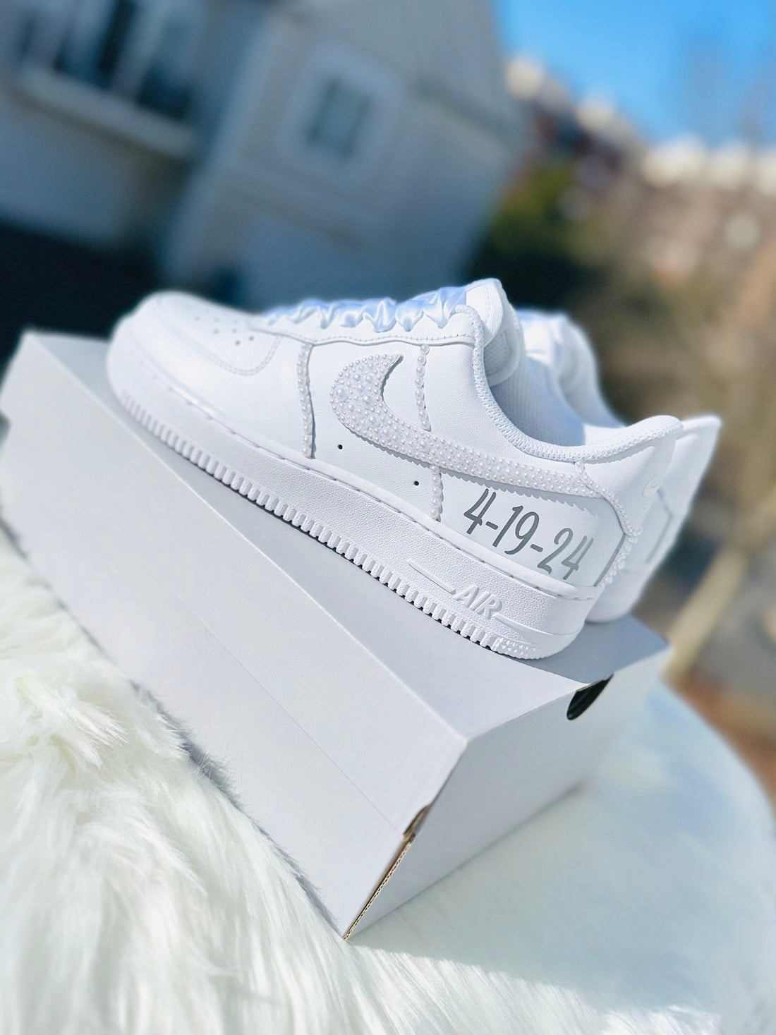 Custom Air Force 1 Pearl Diamond Wedding Shoes