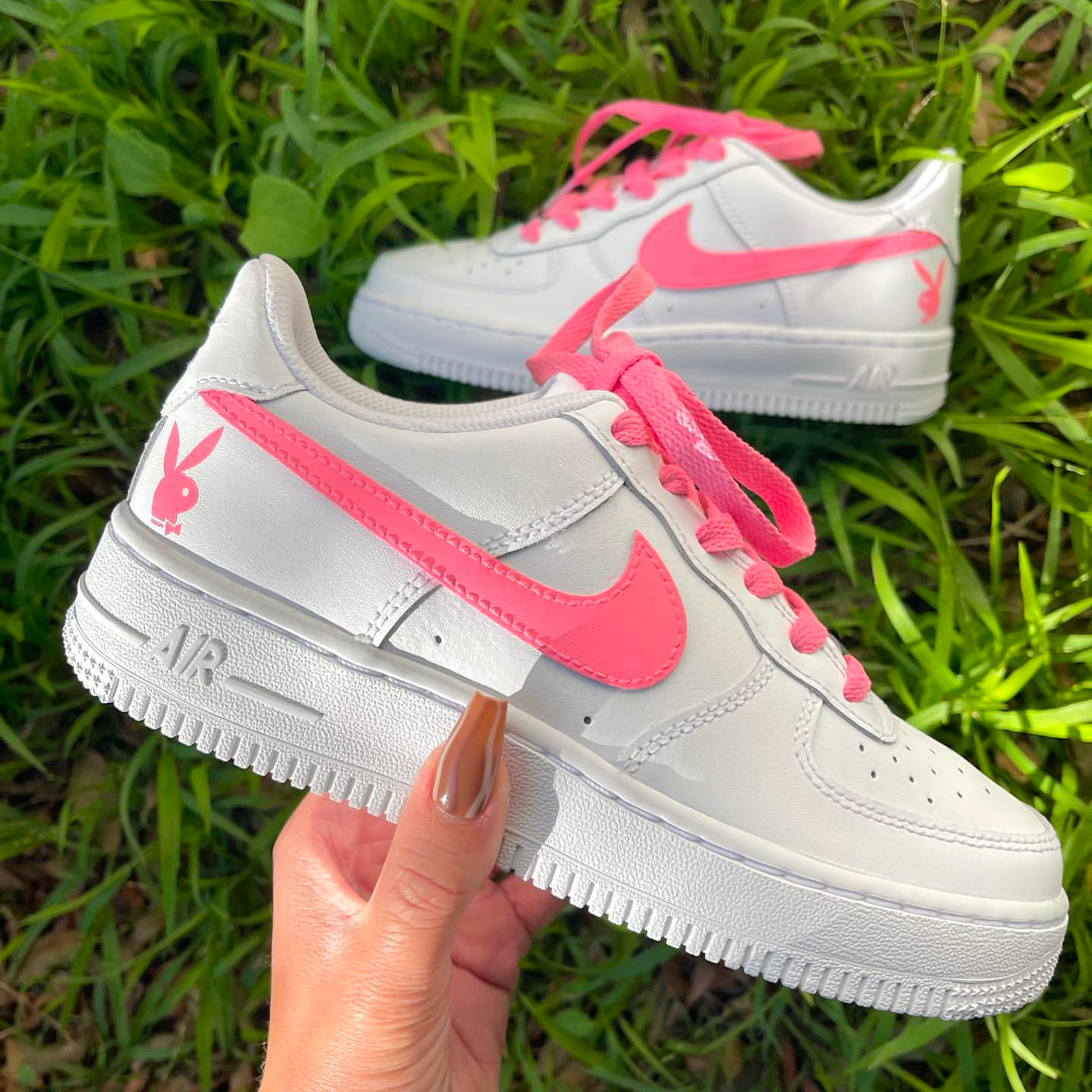 Custom Hand Painted Pink Bunny Air Force 1 Sneakers