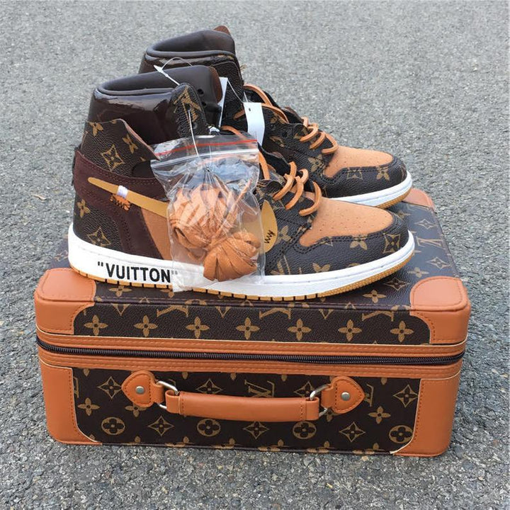 Hand Painted Custom Brown Monogram High Top Sneakers