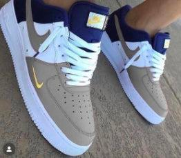 Grey Navy Hand Painted Custom Air Force 1 Sneakers