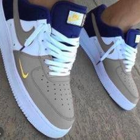 Grey Navy Hand Painted Custom Air Force 1 Sneakers