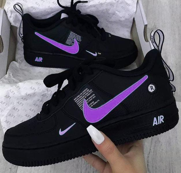 Custom Black Purple Air Force 1 Sneakers