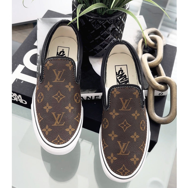 Hand Painted Custom Brown Vans Slip On Sneakers