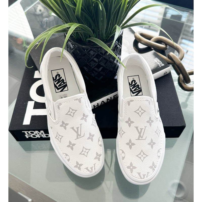 Hand Painted Custom White Vans Slip On Sneakers