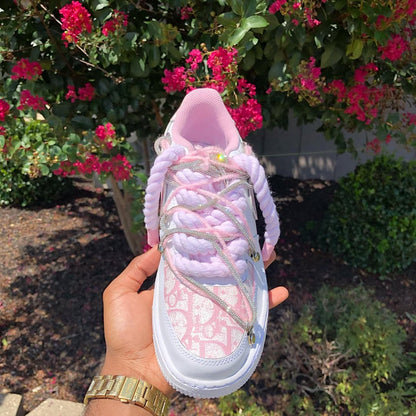 Custom Hand Painted Pink Rhinestone Air Force 1 Sneakers