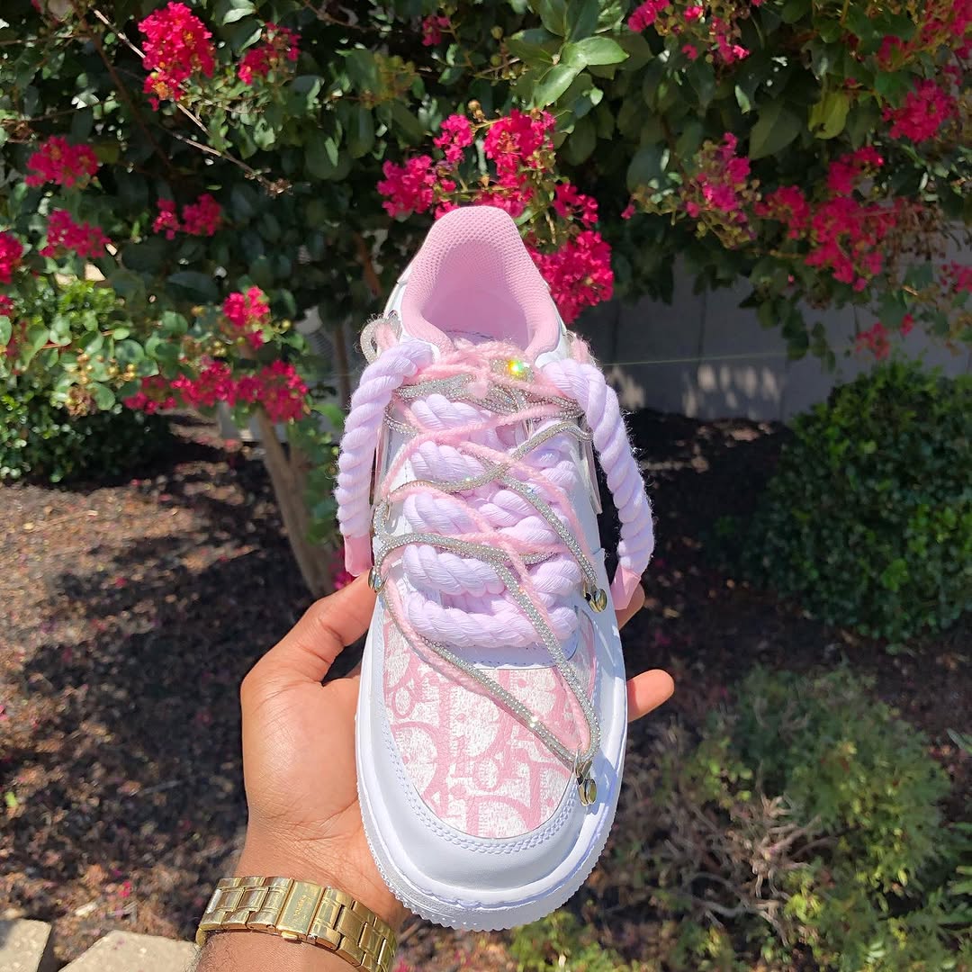 Custom Hand Painted Pink Rhinestone Air Force 1 Sneakers