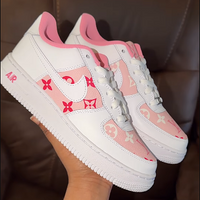 Custom Hand Painted White Pink LV Air Force 1 Sneakers