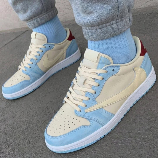 Travis Scott Custom AJ 1s Shoes Baby Blue Cream Red