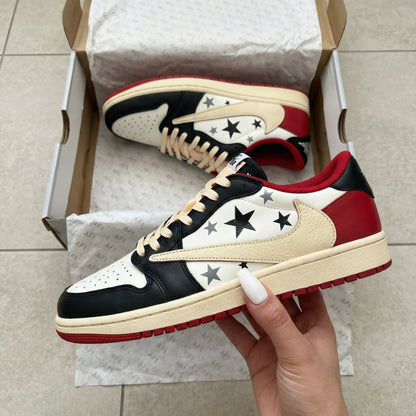 Travis Scott Custom AJ 1s Shoes Black Gray Stars Black Red