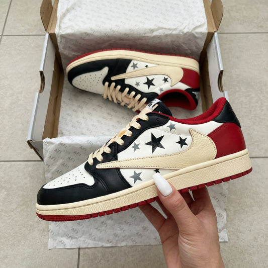 Travis Scott Custom AJ 1s Shoes Black Gray Stars Black Red