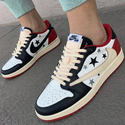 Travis Scott Custom AJ 1s Shoes Black Gray Stars Black Red