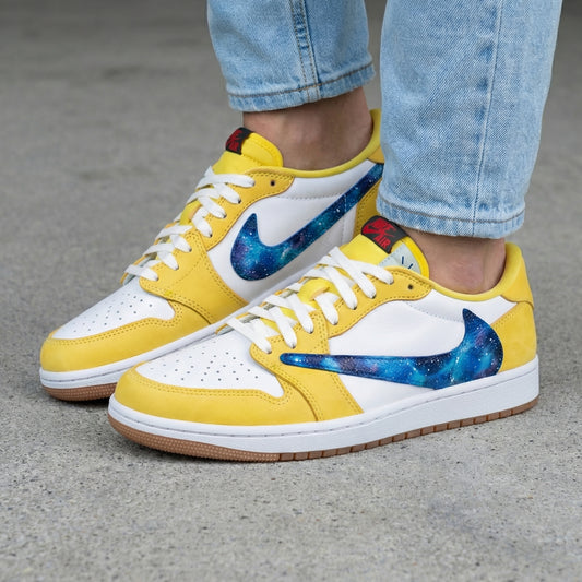 Travis Scott Custom AJ 1s Shoes Galaxy Pattern Yellow Blue