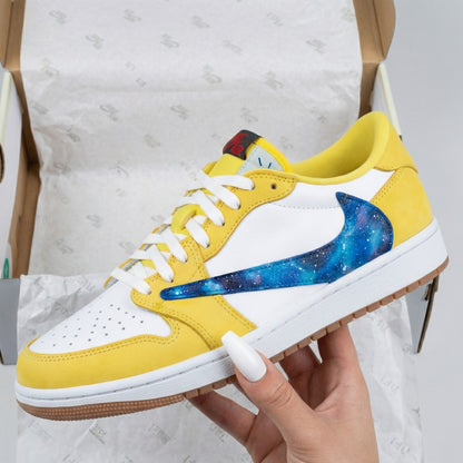 Travis Scott Custom AJ 1s Shoes Galaxy Pattern Yellow Blue