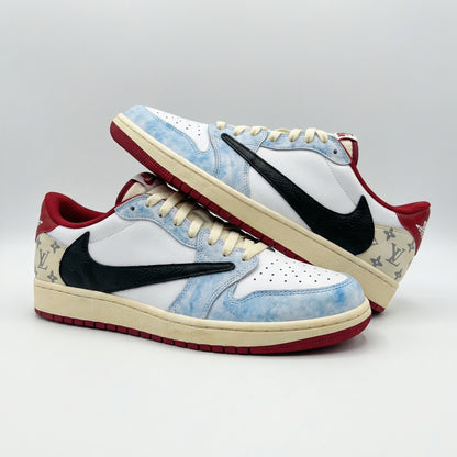Travis Scott Custom AJ 1s Shoes LV Pattern Baby Blue Black Red
