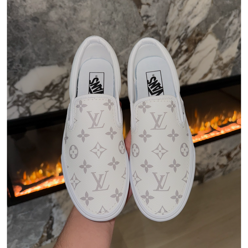 Hand Painted Custom White Vans Slip On Sneakers