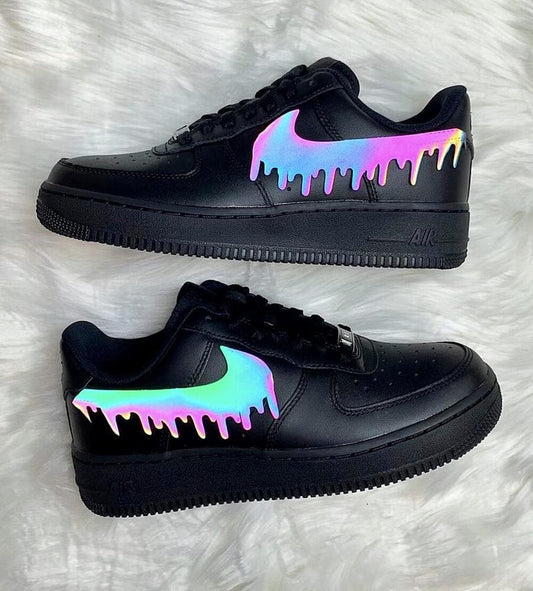 Custom Air Force 1 Black Rainbow Reflective Drip