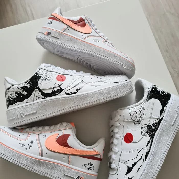 The Great Wave and Orange Swoosh Nike Air Force 1