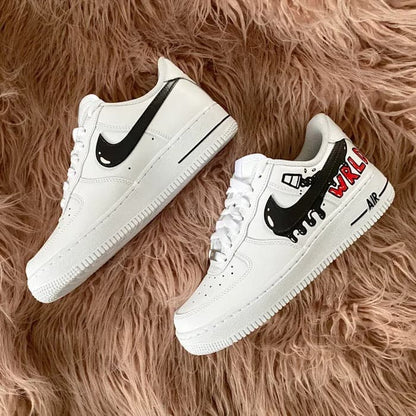 Black drip Juice WRLD inspired custom Air Force 1 sneakers with handmade finish