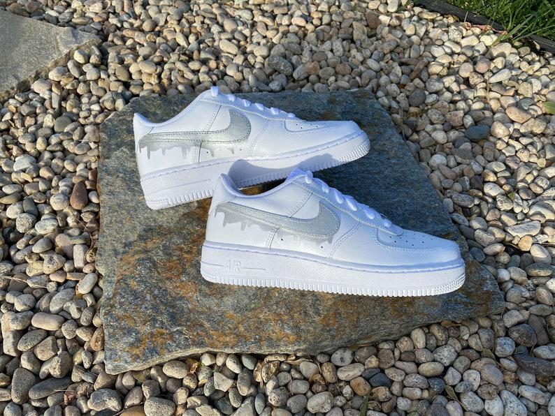Custom Silver Nike Drip Air Force Ones