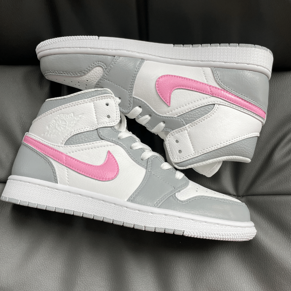 Custom Nike Air Jordan 1 Mid Light Gray Pink