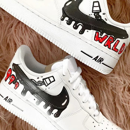 Black drip Juice WRLD inspired custom Air Force 1 sneakers with handmade finish