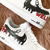Black drip Juice WRLD inspired custom Air Force 1 sneakers with handmade finish