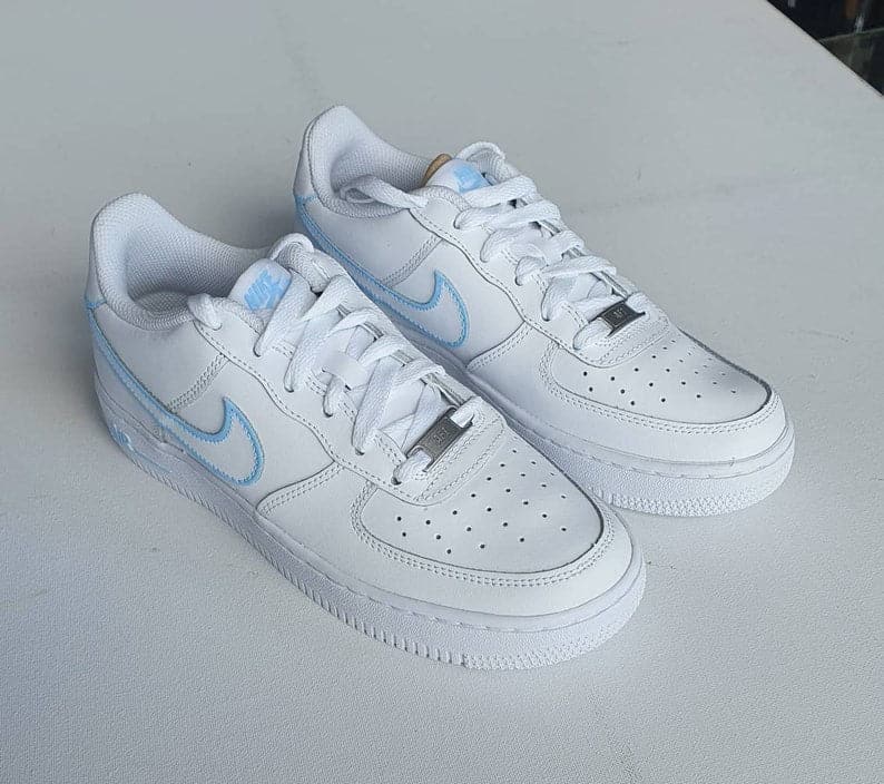 Blue Outlines Design_ Hand-painted Custom Nike Air Force 1