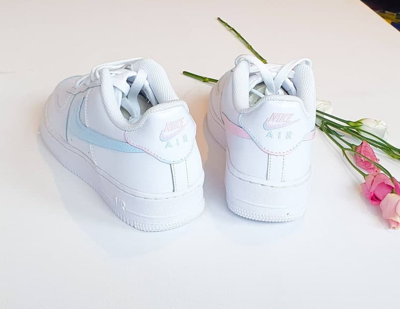 Baby Blue and Baby Pink Tick Hand-painted Custom AF1'S