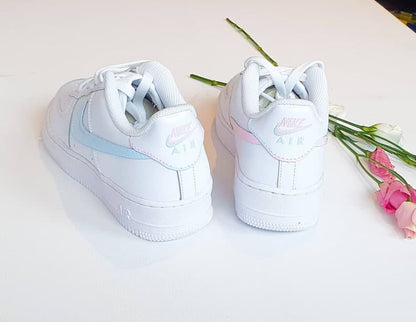 Baby Blue and Baby Pink Tick Hand-painted Custom AF1'S