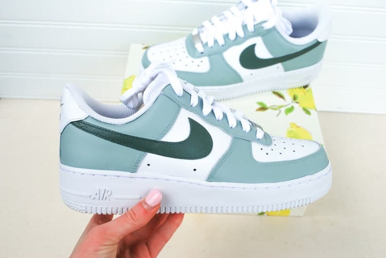 Sage Green Colorblock Air Force 1 Handpainted Custo