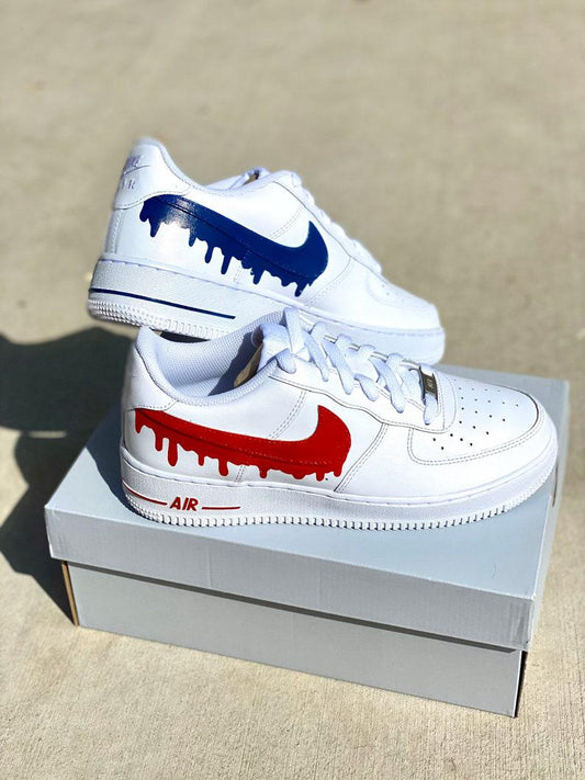 Custom Red Blue Drip Air Force Ones