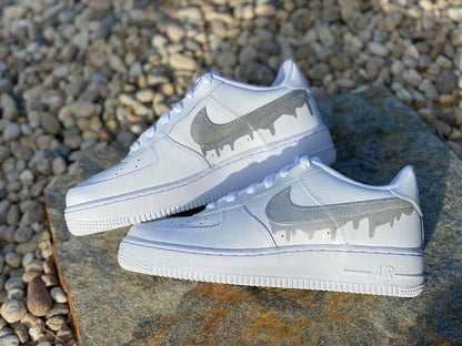 Custom Silver Nike Drip Air Force Ones
