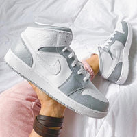 Custom Air Jordan 1 Mid Grey White Swoosh