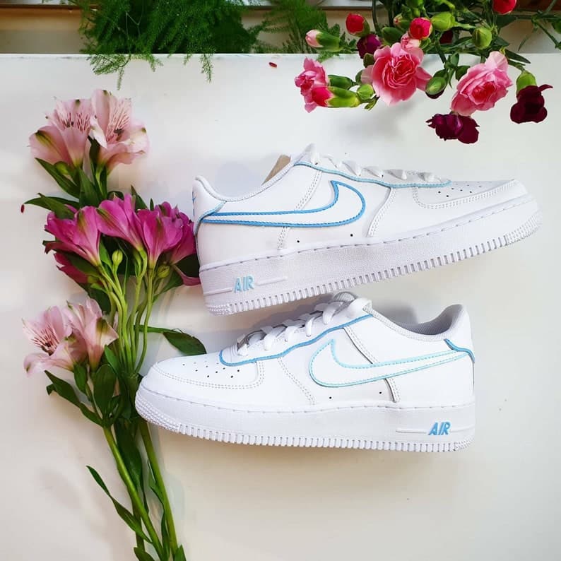 Multi-blue Outlines Hand-painted Custom Nike Air Force 1