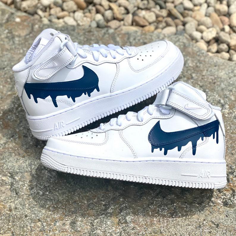 Custom Dark Blue Nike Drip Air Force Ones