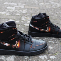 Custom Air Jordan 1 Burning Swoosh Unique Handpainted Sneaker Art
